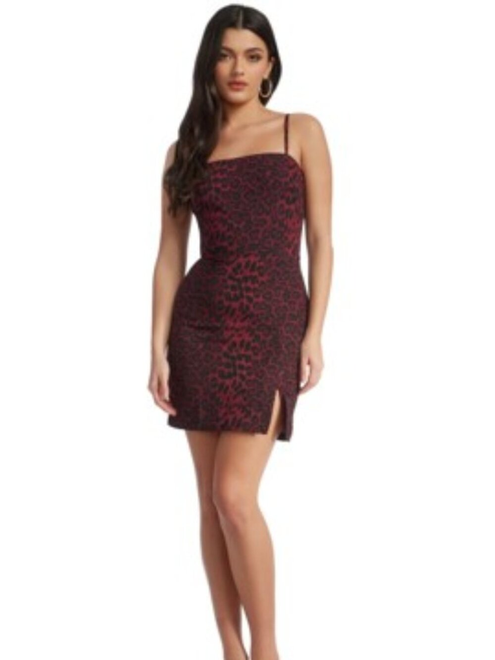 Dress the Population Kallan Dress Burgundy Leopard Print Size XL